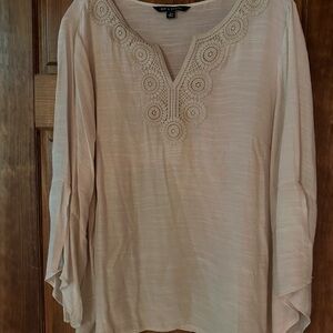 Zac & Rachel flutter sleeve tunic top xl blouse with crochet trim